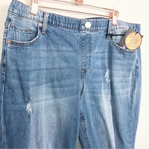 COPPERFLASH | NEW Pull-On Jogger Style Distressed Denim Jeans Women’s Size 14 - Picture 2 of 10